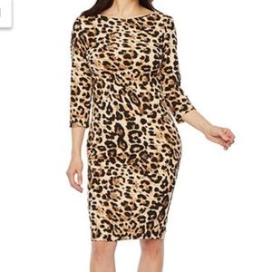 Premier Amour 3/4 Sleeve Animal Print Sheath Dress